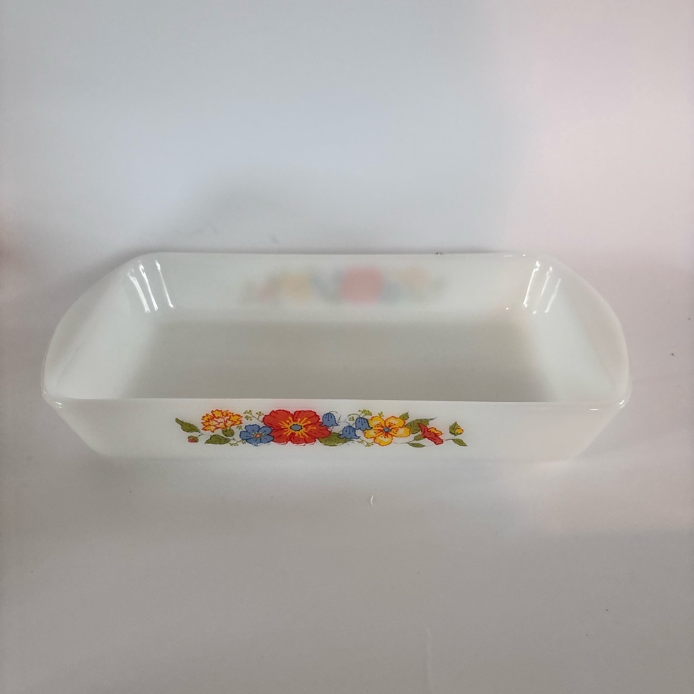 Glasbake Milk Glass Floral Dish Vintage USA Bakeware